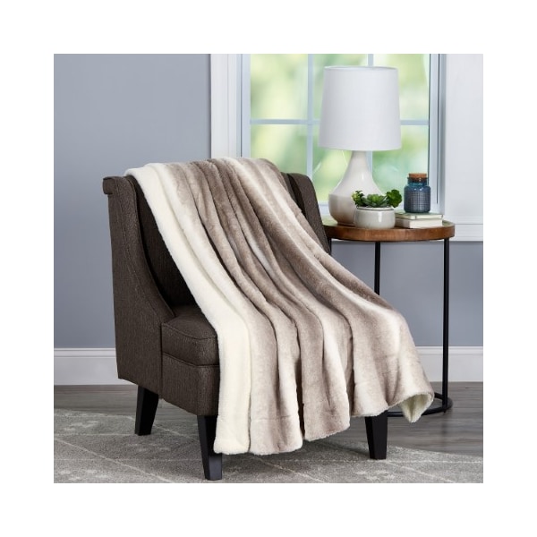 Hastings Home Faux Fur Throw Blanket, Luxurious, Soft, Hypoallergenic with Sherpa Back, 60"x70" (Cream Beige) 629020FQY - main